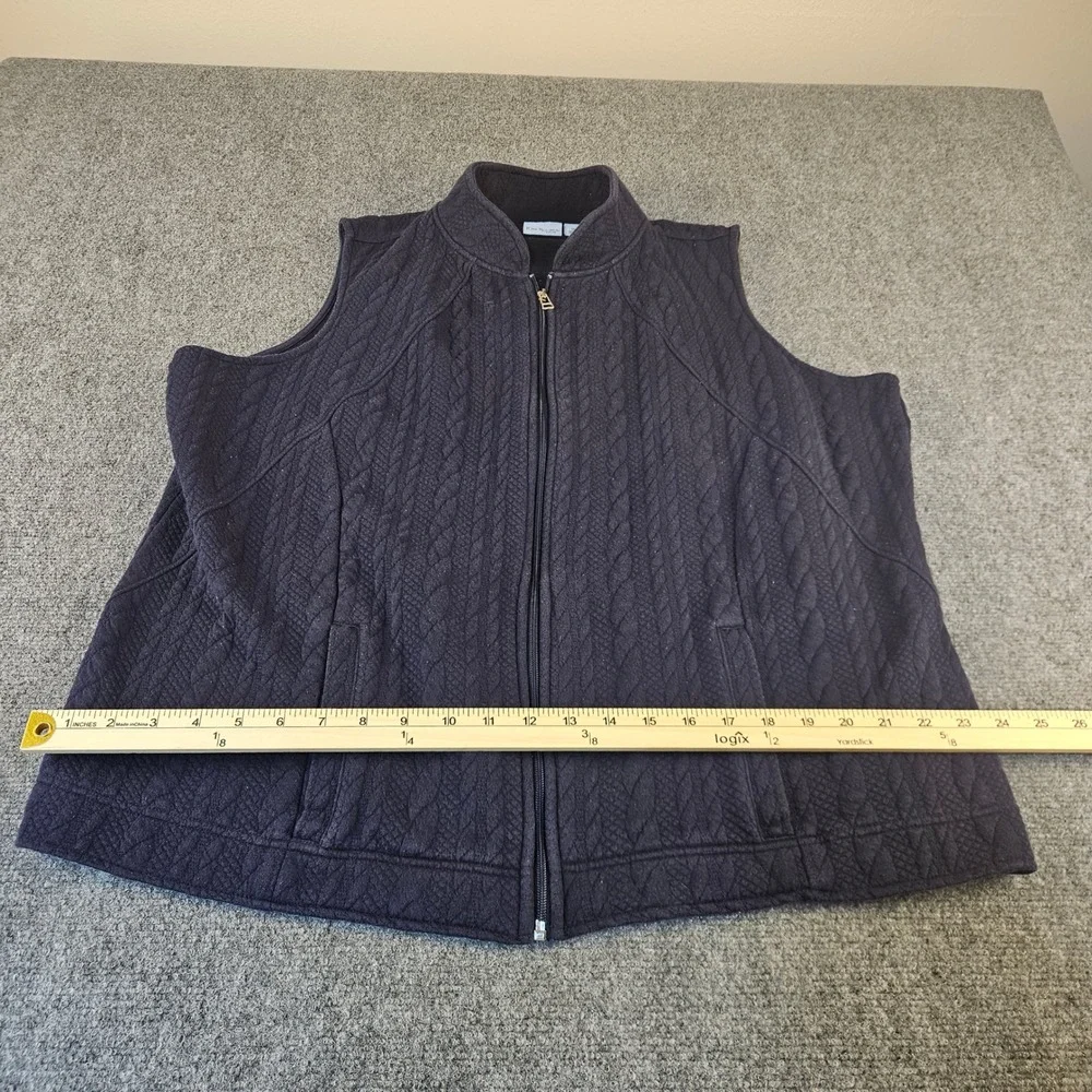 Kim Rogers Curvy Navy Blue Quilted‎ Cable Knit Full Zip Vest Plus Size 1X